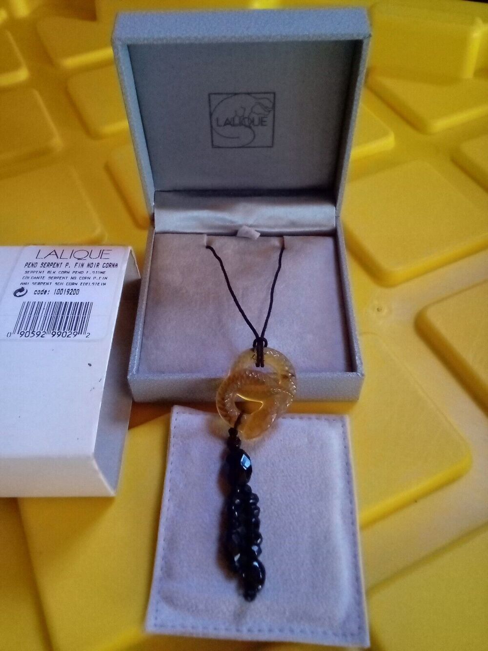 Lalique Crystal Corn Serpent With Onyx Tassel Pendant